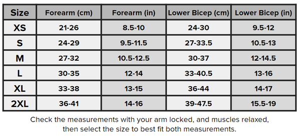 SBD Singapore Elbow Sleeves (Nova Range) Sizing Guide