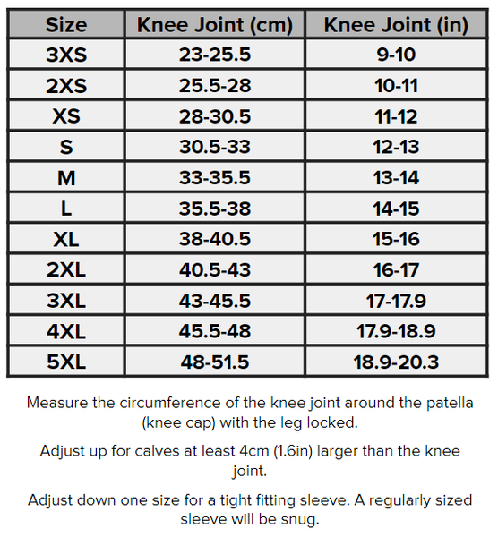 SBD Singapore Knee Sleeves (Nova Range) Sizing Guide