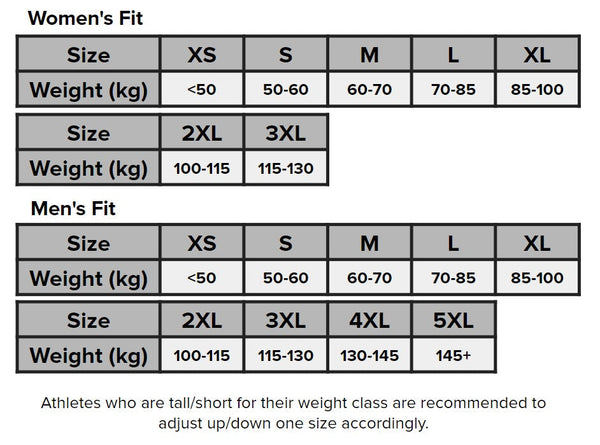 SBD Singapore Weightlifting Singlet (Nova Range) Sizing Guide