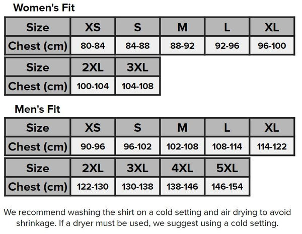 SBD Singapore SBD T-Shirt (Resolve Range) Sizing Guide