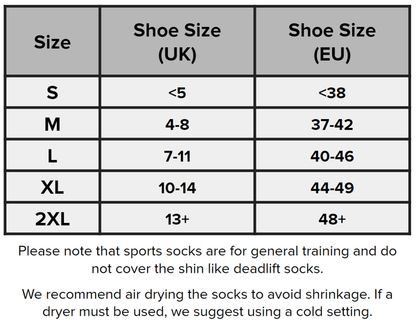 SBD Singapore Sports Socks (Resolve Range) Sizing Guide